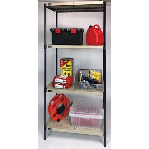 &eacute;tag&egrave;re en fils m&eacute;talliques avec tablettes en plastique, Cadre en fils m&eacute;talliques avec tablettes en plastique, Sans boulons, De base, 30" la x 72" h x 18" p Superchem Industries