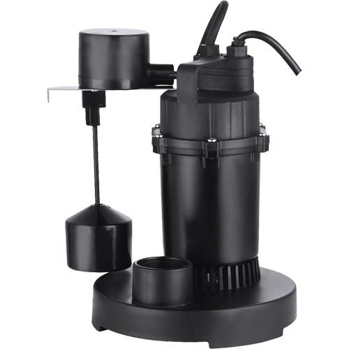 Thermoplastic Submersible Sump Pump, 2560 GPH, 115 V, 4.6 A, 1/3 HP Superchem Industries