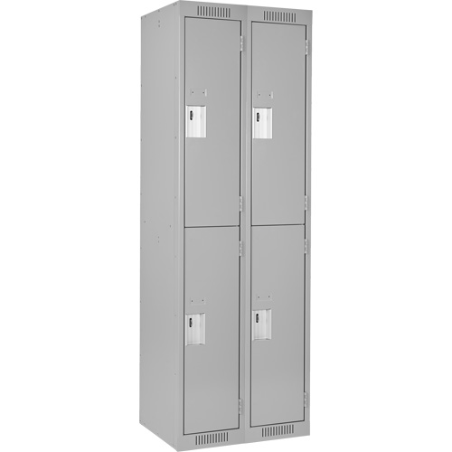 Clean Line Lockers, 2 -tier, Bank of 2, 24" x 18" x 72", Steel, Grey, Rivet (Assembled) Superchem Industries