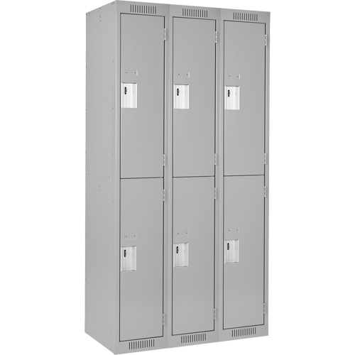 Clean Line Lockers, 2 -tier, Bank of 3, 36" x 18" x 72", Steel, Grey, Rivet (Assembled) Superchem Industries
