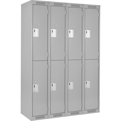 Clean Line Lockers, 2 -tier, Bank of 4, 48" x 18" x 72", Steel, Grey, Rivet (Assembled) Superchem Industries