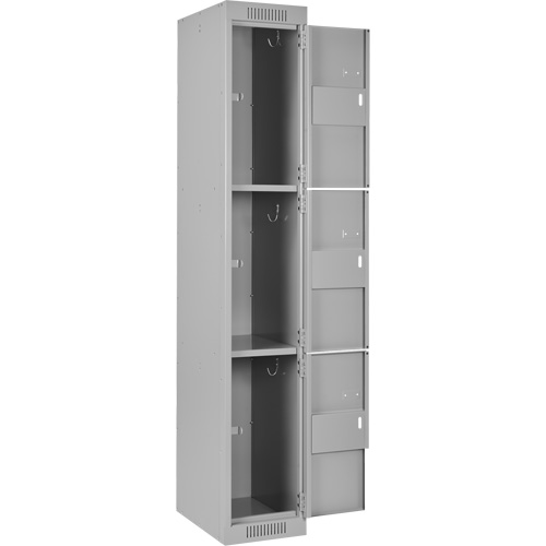 Clean Line Lockers, 3 -tier, Bank of 3, 36" x 18" x 72", Steel, Grey, Rivet (Assembled) Superchem Industries