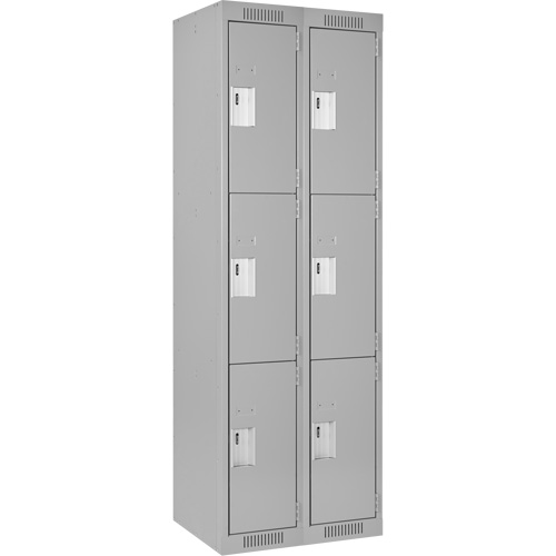 Clean Line Lockers, 3 -tier, Bank of 2, 24" x 18" x 72", Steel, Grey, Rivet (Assembled) Superchem Industries