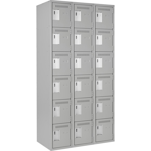 Clean Line Lockerettes, 6 -tier, Bank of 3, 36" x 18" x 72", Steel, Grey, Rivet (Assembled) Superchem Industries