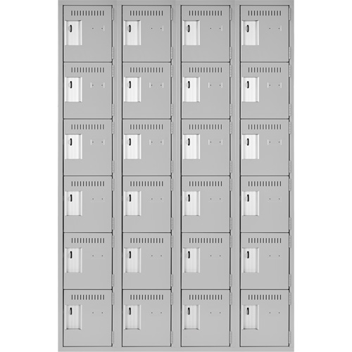 Clean Line Lockerettes, 6 -tier, Bank of 4, 48" x 18" x 72", Steel, Grey, Rivet (Assembled) Superchem Industries
