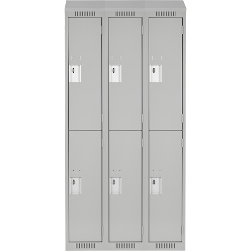 Clean Line Lockers, 2 -tier, Bank of 3, 36" x 18" x 78", Steel, Grey, Rivet (Assembled) Superchem Industries