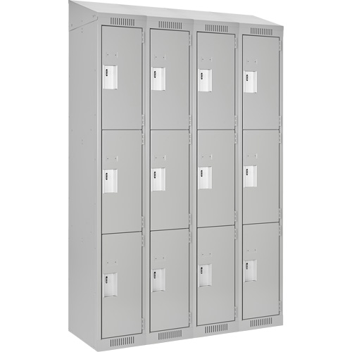 Clean Line Lockers, 3 -tier, Bank of 4, 48" x 18" x 78", Steel, Grey, Rivet (Assembled) Superchem Industries