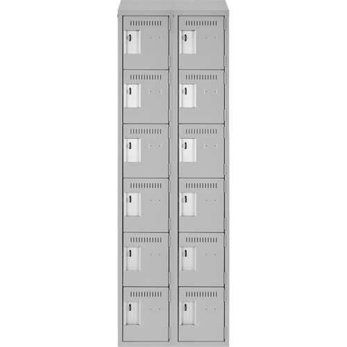 Clean Line Lockerette , 6 -tier, Bank of 2, 24" x 18" x 78", Steel, Grey, Rivet (Assembled) Superchem Industries