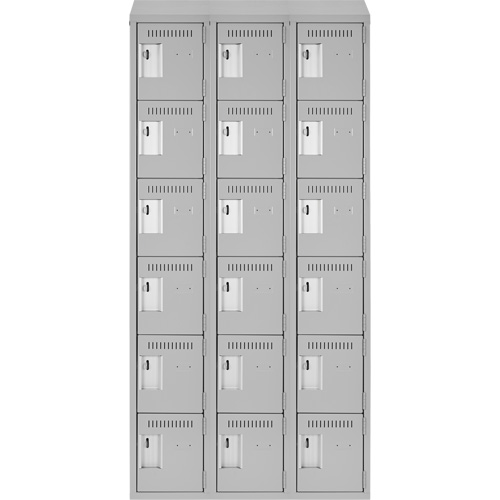 Clean Line Lockerette , 6 -tier, Bank of 3, 36" x 18" x 78", Steel, Grey, Rivet (Assembled) Superchem Industries