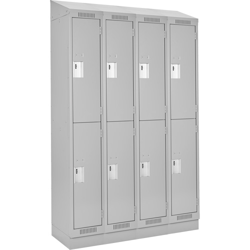 Clean Line Lockers, 2 -tier, Bank of 4, 48" x 18" x 82", Steel, Grey, Rivet (Assembled) Superchem Industries