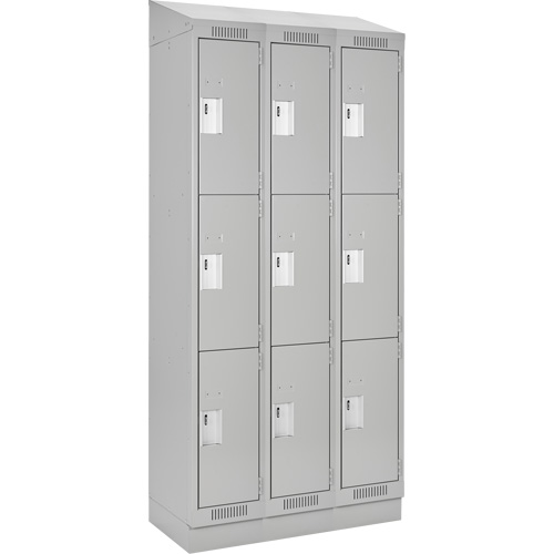 Clean Line Lockers, 3 -tier, Bank of 3, 36" x 18" x 82", Steel, Grey, Rivet (Assembled) Superchem Industries