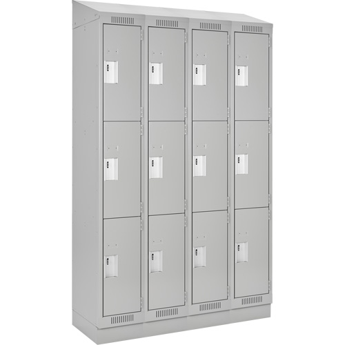 Clean Line Lockers, 3 -tier, Bank of 4, 48" x 18" x 82", Steel, Grey, Rivet (Assembled) Superchem Industries