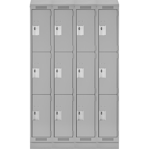 Clean Line Lockers, 3 -tier, Bank of 4, 48" x 18" x 82", Steel, Grey, Rivet (Assembled) Superchem Industries