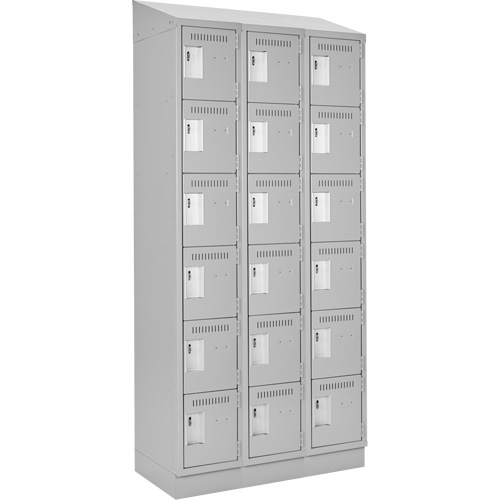 Clean Line Lockerette, 6 -tier, Bank of 3, 36" x 18" x 82", Steel, Grey, Rivet (Assembled) Superchem Industries
