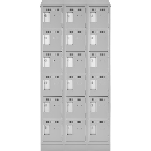 Clean Line Lockerette, 6 -tier, Bank of 3, 36" x 18" x 82", Steel, Grey, Rivet (Assembled) Superchem Industries