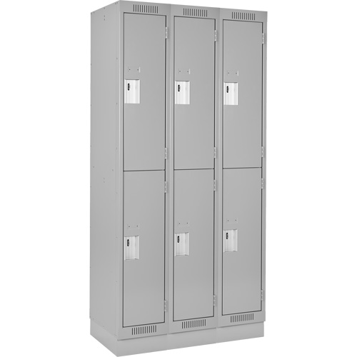 Clean Line Lockers, 2 -tier, Bank of 3, 36" x 18" x 76", Steel, Grey, Rivet (Assembled) Superchem Industries