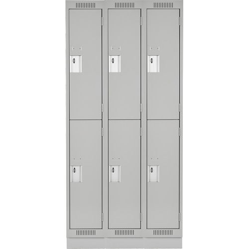 Clean Line Lockers, 2 -tier, Bank of 3, 36" x 18" x 76", Steel, Grey, Rivet (Assembled) Superchem Industries