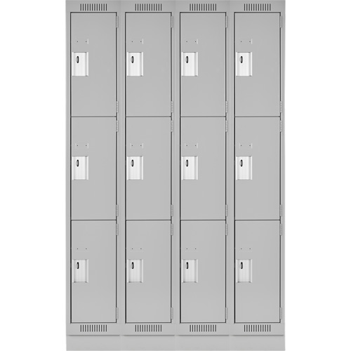 Clean Line Lockers, 3 -tier, Bank of 4, 48" x 18" x 76", Steel, Grey, Rivet (Assembled) Superchem Industries