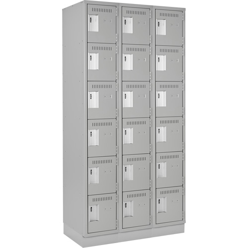 Clean Line Lockerette, 6 -tier, Bank of 3, 36" x 18" x 76", Steel, Grey, Rivet (Assembled) Superchem Industries