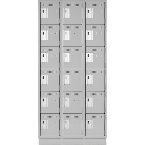 Clean Line Lockerette, 6 -tier, Bank of 3, 36" x 18" x 76", Steel, Grey, Rivet (Assembled) Superchem Industries