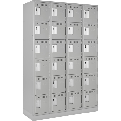 Clean Line Lockerette, 6 -tier, Bank of 4, 48" x 18" x 76", Steel, Grey, Rivet (Assembled) Superchem Industries