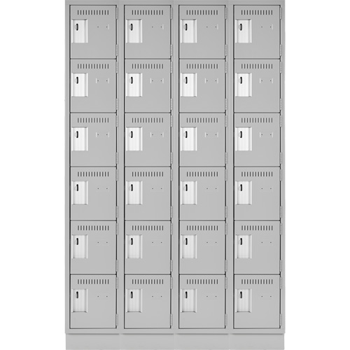 Clean Line Lockerette, 6 -tier, Bank of 4, 48" x 18" x 76", Steel, Grey, Rivet (Assembled) Superchem Industries