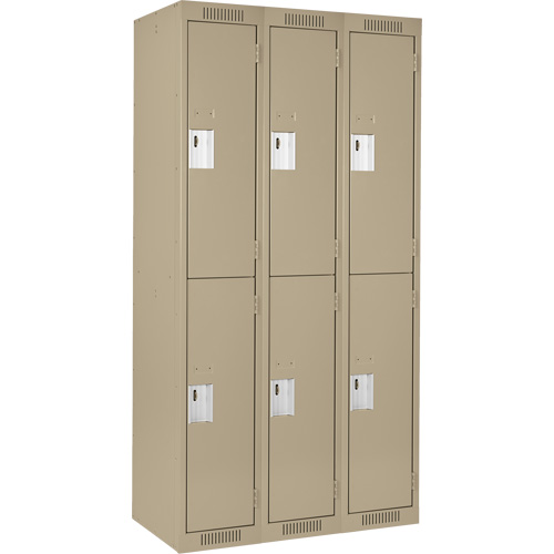 Clean Line Lockers, 2 -tier, Bank of 3, 36" x 18" x 72", Steel, Beige, Rivet (Assembled) Superchem Industries