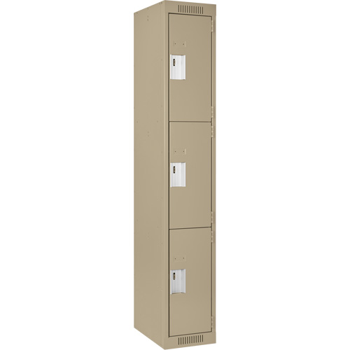 Clean Line Lockers, 3 -tier, 12" x 18" x 72", Steel, Beige, Rivet (Assembled) Superchem Industries