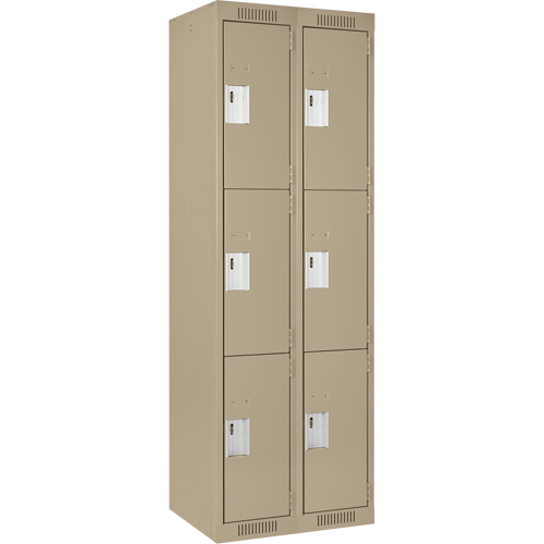 Clean Line Lockers, 3 -tier, Bank of 2, 24" x 18" x 72", Steel, Beige, Rivet (Assembled) Superchem Industries