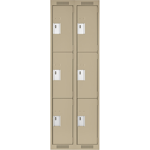 Clean Line Lockers, 3 -tier, Bank of 2, 24" x 18" x 72", Steel, Beige, Rivet (Assembled) Superchem Industries