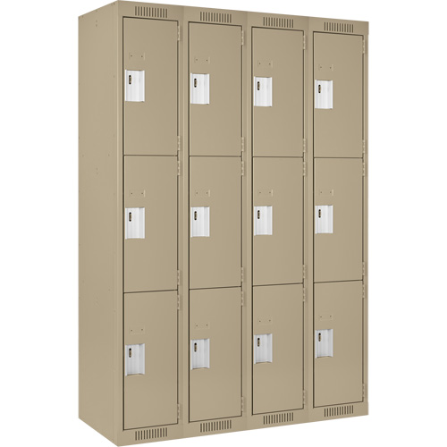 Clean Line Lockers, 3 -tier, Bank of 4, 48" x 18" x 72", Steel, Beige, Rivet (Assembled) Superchem Industries
