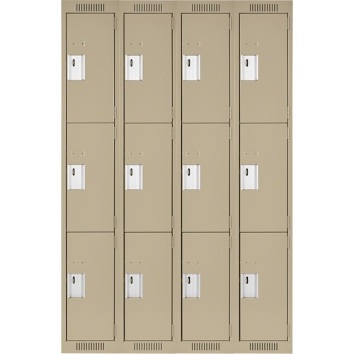 Clean Line Lockers, 3 -tier, Bank of 4, 48" x 18" x 72", Steel, Beige, Rivet (Assembled) Superchem Industries