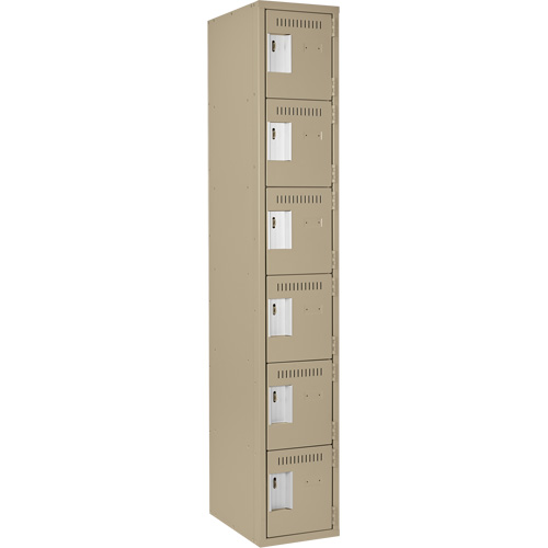 Clean Line Lockerette, 6 -tier, 12" x 18" x 72", Steel, Beige, Rivet (Assembled) Superchem Industries