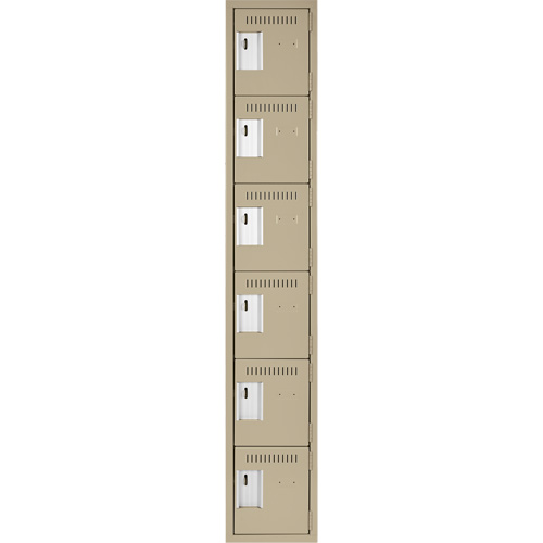 Clean Line Lockerette, 6 -tier, 12" x 18" x 72", Steel, Beige, Rivet (Assembled) Superchem Industries