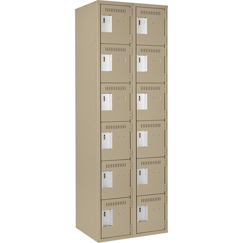 Clean Line Lockerette, 6 -tier, Bank of 2, 24" x 18" x 72", Steel, Beige, Rivet (Assembled) Superchem Industries