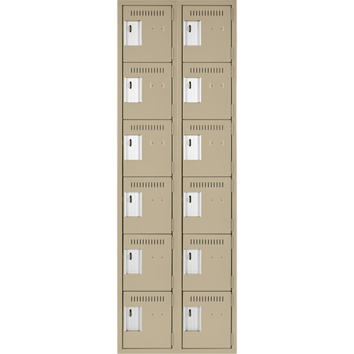 Clean Line Lockerette, 6 -tier, Bank of 2, 24" x 18" x 72", Steel, Beige, Rivet (Assembled) Superchem Industries