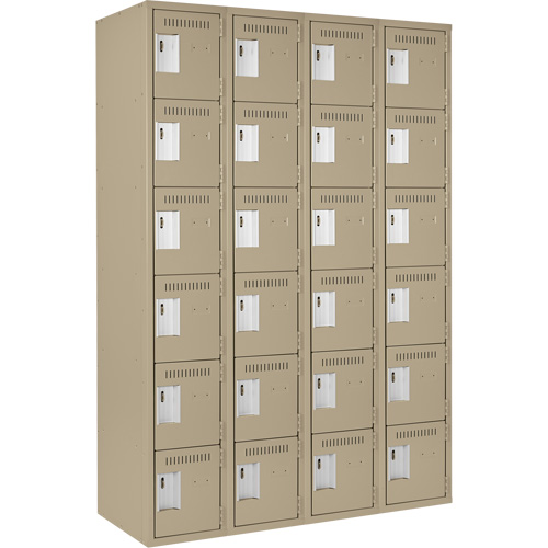 Clean Line Lockerette, 6 -tier, Bank of 4, 48" x 18" x 72", Steel, Beige, Rivet (Assembled) Superchem Industries