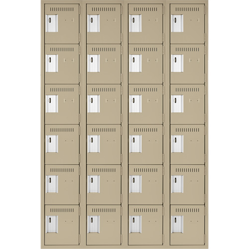 Clean Line Lockerette, 6 -tier, Bank of 4, 48" x 18" x 72", Steel, Beige, Rivet (Assembled) Superchem Industries