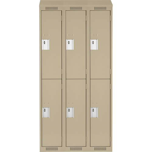 Clean Line Lockers, 2 -tier, Bank of 3, 36" x 18" x 78", Steel, Beige, Rivet (Assembled) Superchem Industries