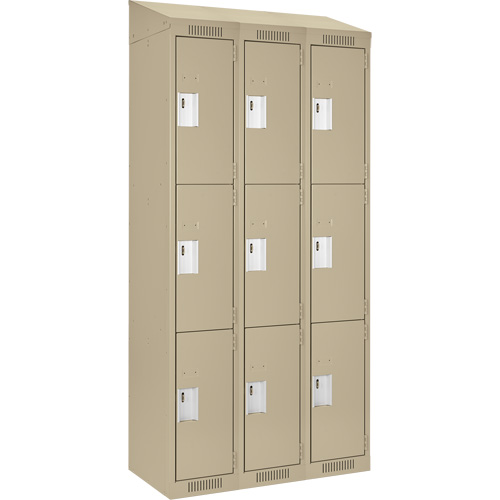 Clean Line Lockers, 3 -tier, Bank of 3, 36" x 18" x 78", Steel, Beige, Rivet (Assembled) Superchem Industries