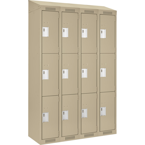 Clean Line Lockers, 3 -tier, Bank of 4, 48" x 18" x 78", Steel, Beige, Rivet (Assembled) Superchem Industries