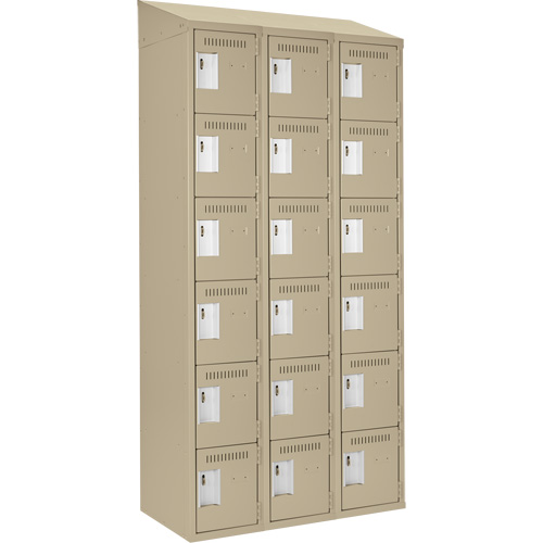 Clean Line Lockerette, 6 -tier, Bank of 3, 36" x 18" x 78", Steel, Beige, Rivet (Assembled) Superchem Industries
