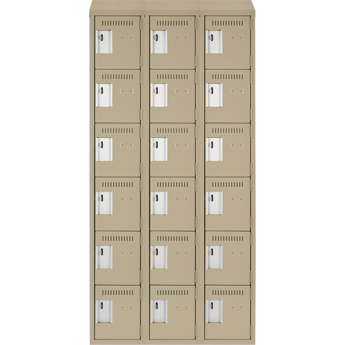 Clean Line Lockerette, 6 -tier, Bank of 3, 36" x 18" x 78", Steel, Beige, Rivet (Assembled) Superchem Industries