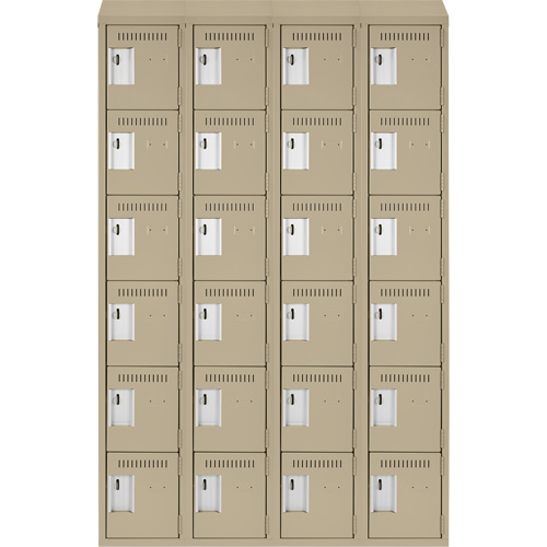 Clean Line Lockerette, 6 -tier, Bank of 4, 48" x 18" x 78", Steel, Beige, Rivet (Assembled) Superchem Industries