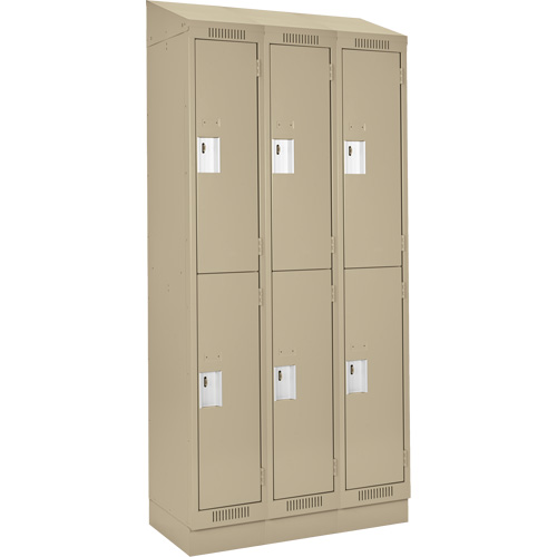 Clean Line Lockers, 2 -tier, Bank of 3, 36" x 18" x 82", Steel, Beige, Rivet (Assembled) Superchem Industries