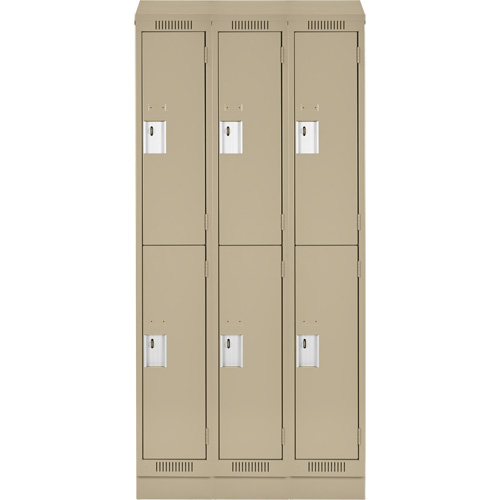 Clean Line Lockers, 2 -tier, Bank of 3, 36" x 18" x 82", Steel, Beige, Rivet (Assembled) Superchem Industries