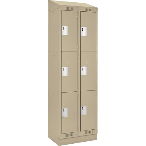 Clean Line Lockers, 3 -tier, Bank of 2, 24" x 18" x 82", Steel, Beige, Rivet (Assembled) Superchem Industries