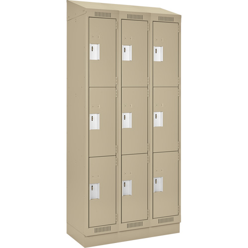 Clean Line Lockers, 3 -tier, Bank of 3, 36" x 18" x 82", Steel, Beige, Rivet (Assembled) Superchem Industries