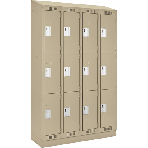 Clean Line Lockers, 3 -tier, Bank of 4, 48" x 18" x 82", Steel, Beige, Rivet (Assembled) Superchem Industries