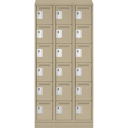 Clean Line Lockerette , 6 -tier, Bank of 3, 36" x 18" x 82", Steel, Beige, Rivet (Assembled) Superchem Industries